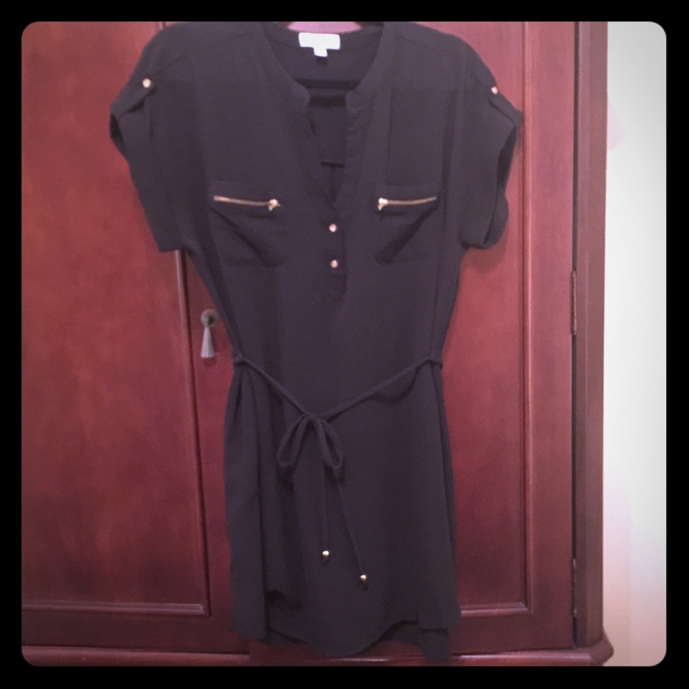 Meraki Black Shirt Dress w/Zipper Pockets